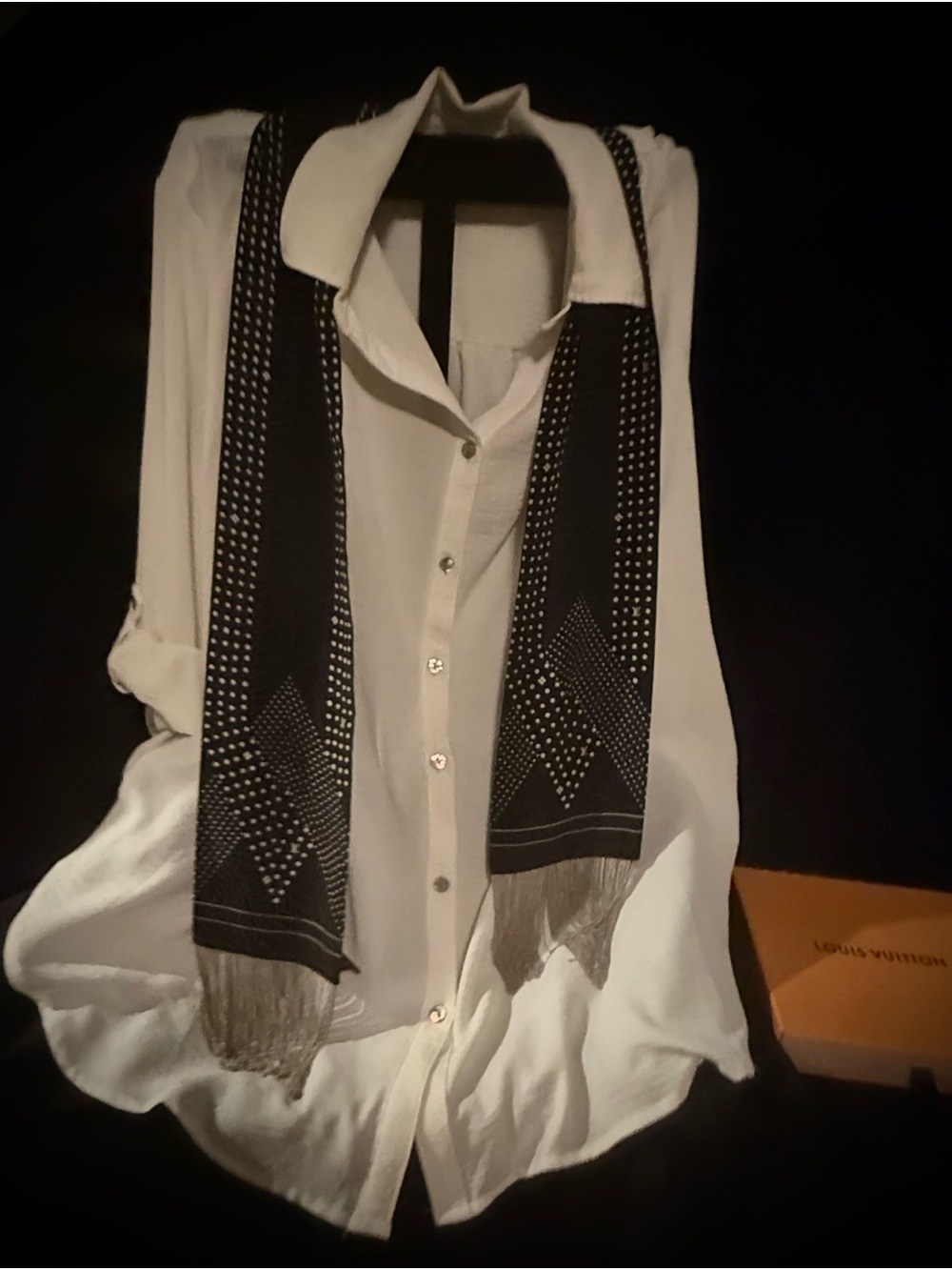 Louis Vuitton Black Metal Fringe Scarf